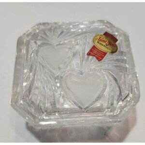 Vtg Anna Hutte Bleikristall Lead Crystal Hearts Octagonal Trinket Dish With Lid